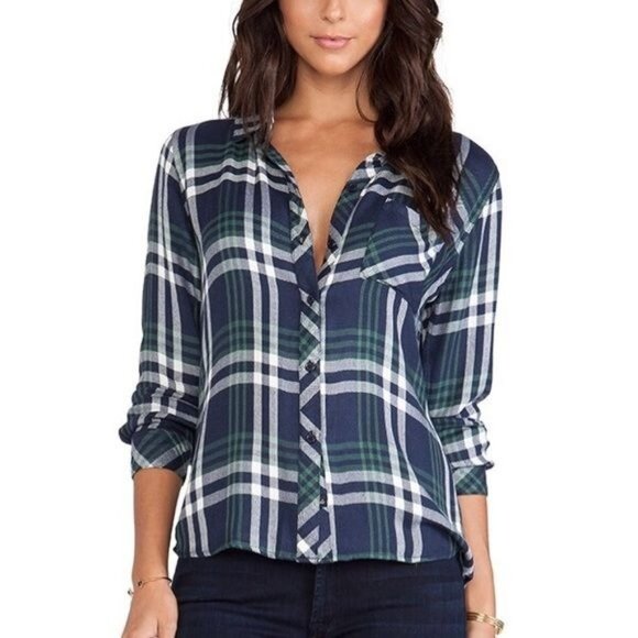 Rails Hunter Plaid Flannel Shirt in Indigo Emerald Size Small - Picture 1 of 12